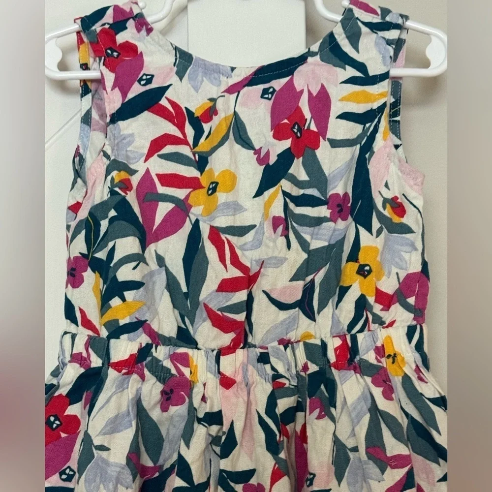 Carter's Toddler Girls Floral Linen Dress Keyhole Button Back Size 5T